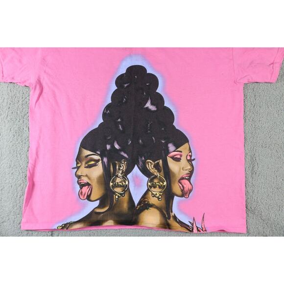 Megan Thee Stallion & Cardi B T Shirt WAP L Graffiti Airbrushed Pink Hip Hop Rap - Picture 2 of 9
